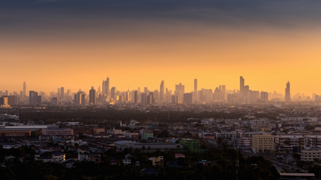 Bangkok city at sunrise, Thailand.